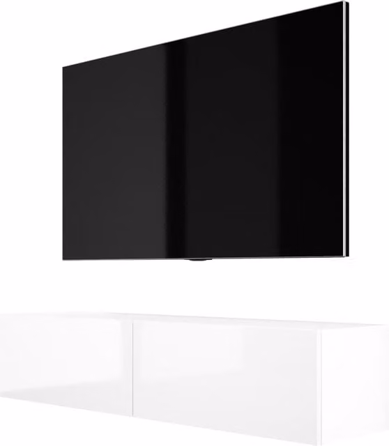 Mueble de TV suspendido moderno 3XE LIVING en color blanco brillante, An/P/Al: 140 x 32 x 52 cm