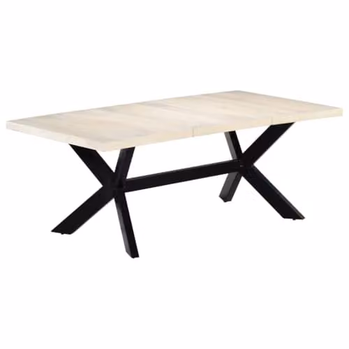 Mesa de comedor moderna Helloshop26 de madera de mango y metal, color blanco, diseño rectangular con acabado mate