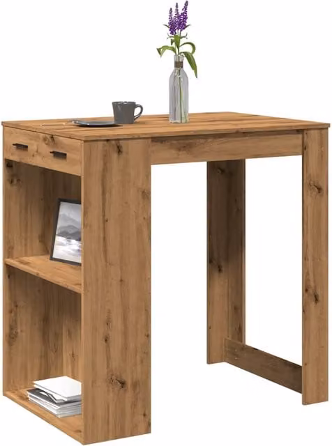 Mesa alta de bar vidaXL en madera de roble color marrón, diseño minimalista y rectangular, An/P/Al: 102 x 70 x 103,5 cm