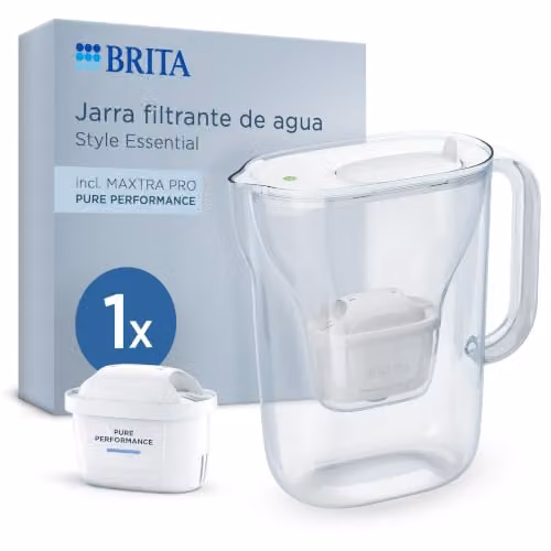 Jarra filtrante de agua Brita Style Essential blanca de 2,4 l con 1 filtro Maxtra Pro Pure Performance