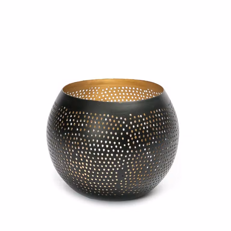 Portavelas redondo de metal moderno Bazar Bizar en negro y dorado An/P/Al: 12 x 12 x 15 cm