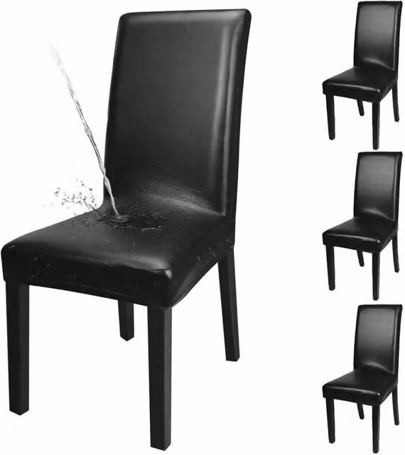 Juego de 4 fundas impermeables de piel sintética XISRENS para sillas de comedor, color negro