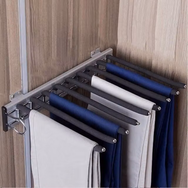 Perchero telescópico deslizante LIIYIELA para pantalones con sistema push-pull y 9 brazos antideslizantes para corbatas en color plata o negro