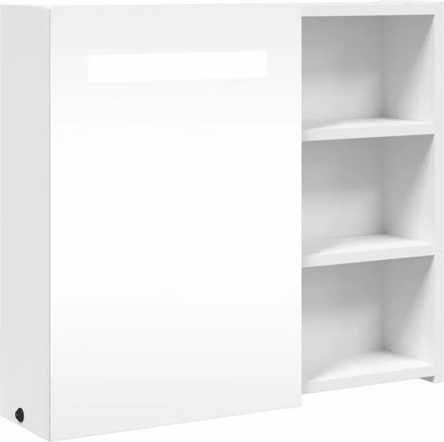 Armario de baño mural HELLOSHOP26 con espejo e iluminación LED, estilo minimalista en color blanco, An/P/Al: 60 x 13 x 52 cm