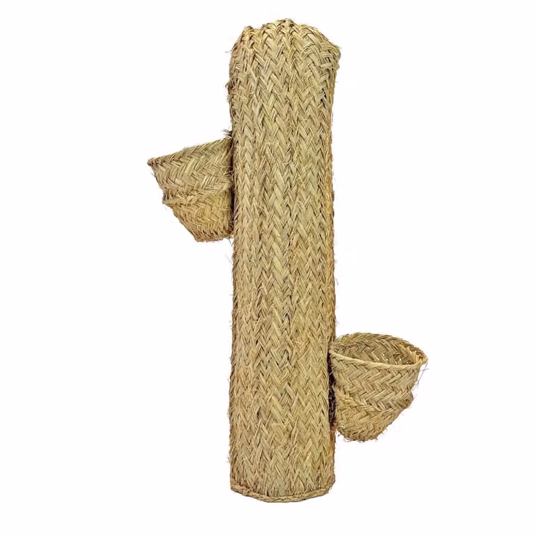 Macetero de esparto redondo NATYAL color beige con acabado de ratán, Altura: 70 cm