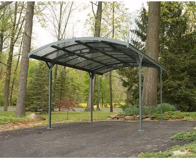 Carport individual Atlas 5000 de Palram en color gris con estructura de acero galvanizado, aluminio y cubierta de policarbonato curvo, An: 288 cm, Pr: 495 cm, Al: 213 cm
