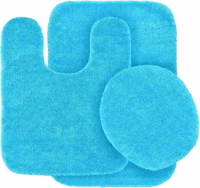 Juego de 3 Alfombrillas de Baño y Fundas para Asiento de Inodoro XISRENS, Antideslizantes y Lavables, Color Turquesa, Tejido de Chenilla Suave