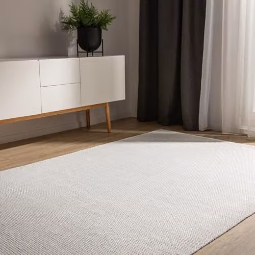 Alfombra de algodón Benuta Basic Ron de color blanco, tejida a mano con estilo minimalista, An: 350 cm, P: 450 cm