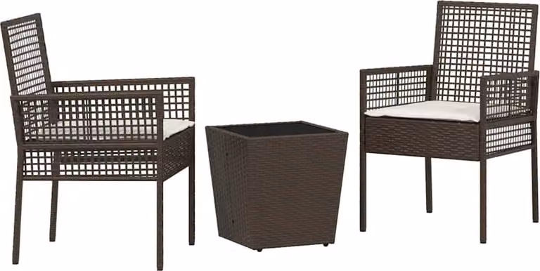Juego de bistro de jardín Syfax de 3 piezas en ratán sintético y cristal color marrón