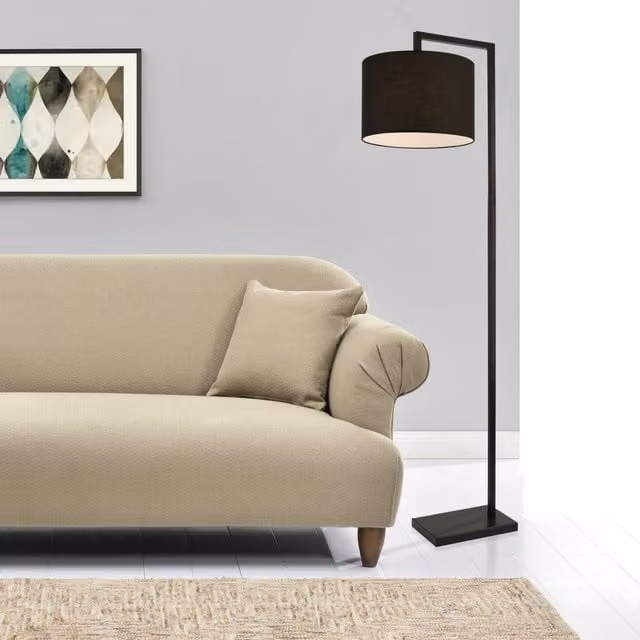 Lámpara de pie Düsseldorf de lux.pro en color negro con acabado en metal y tela, compatible con casquillo E27, Altura: 161 cm, Diámetro: 35 cm