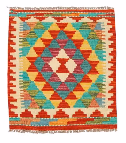 Kilim rústico multicolor hecho a mano de origen afgano por Galleriafarah1970, An/P: 55 x 48 cm