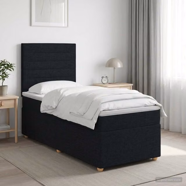 Cama box spring con colchón híbrido y cabecera Maison Exclusive en color negro y blanco, An/P/Al: 90 x 190 x 40,5 cm