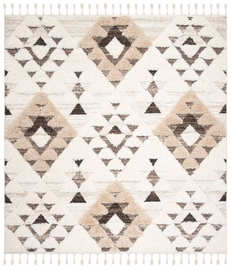 Alfombra Safavieh de estilo marroquí y diseño moderno en polipropileno, color blanco y marrón, 201 x 201 cm