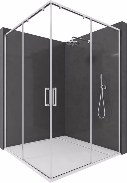 Mampara de ducha rectangular Nebadoon con 2 puertas correderas y 2 paneles fijos, cristal templado de 6 mm con tratamiento antical y perfilería plata brillo, An/P/Al: 77,5-80 x 97,5-100 x 195 cm
