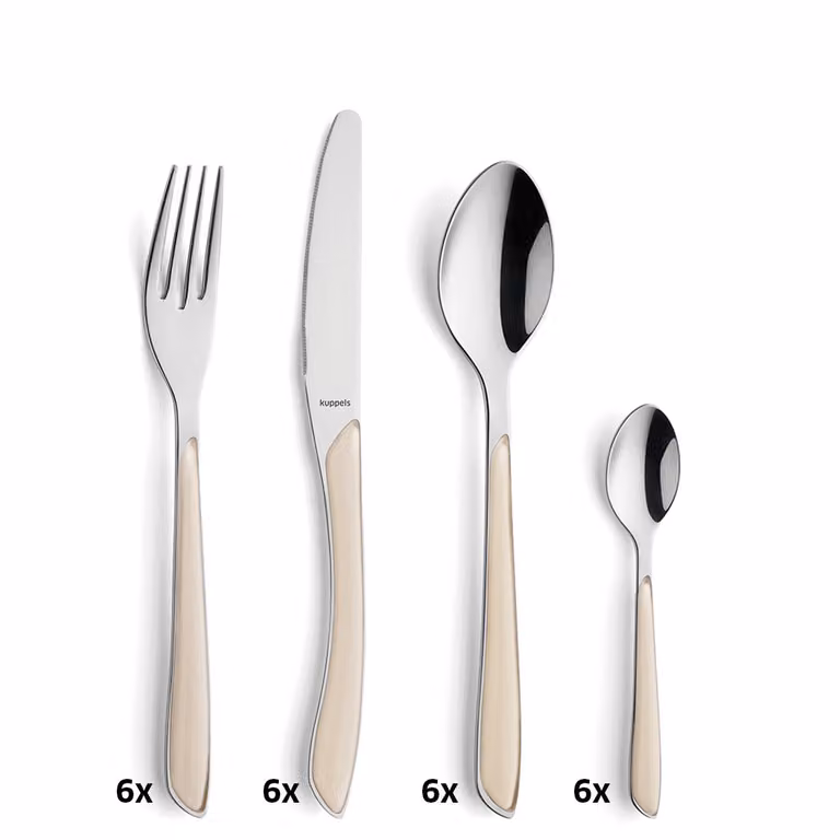Conjunto de cubiertos Kuppels PRISMA de acero inoxidable y plástico en color plata para adultos, 24 piezas
