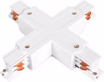 Conector de esquina en cruz de 4 vías para carril trifásico F-Bright en color blanco o negro