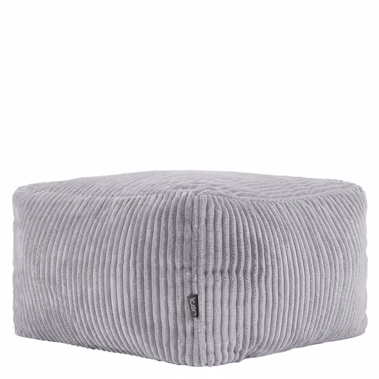 Puf reposapiés cuadrado de pana gris con funda extraíble para salón o dormitorio