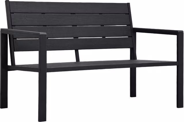 Banco de jardín SYFAX con aspecto madera en color negro y con reposabrazos