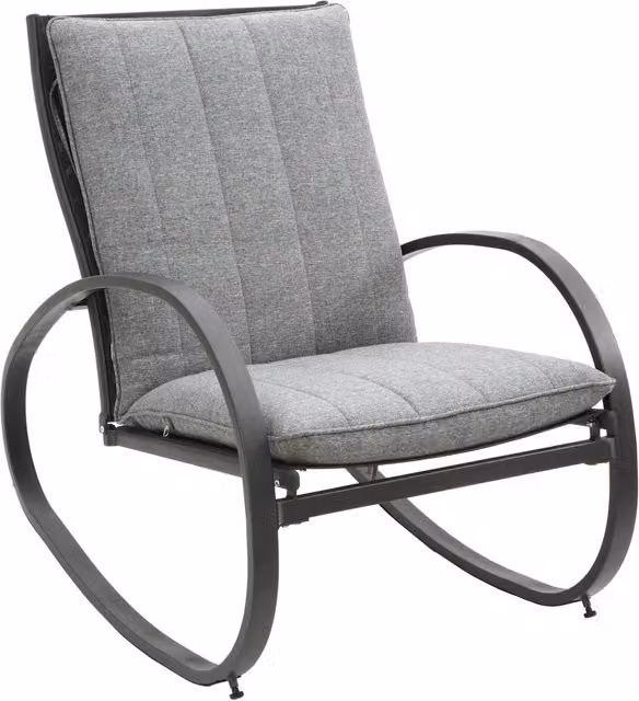 Silla mecedora Nevada de Hespéride en color gris con cojines y estructura de acero mate para exterior