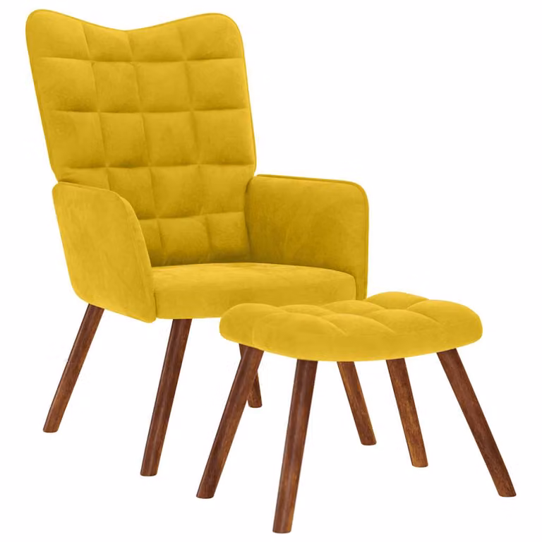 Sillón relajante con taburete vidaXL de terciopelo amarillo y diseño moderno