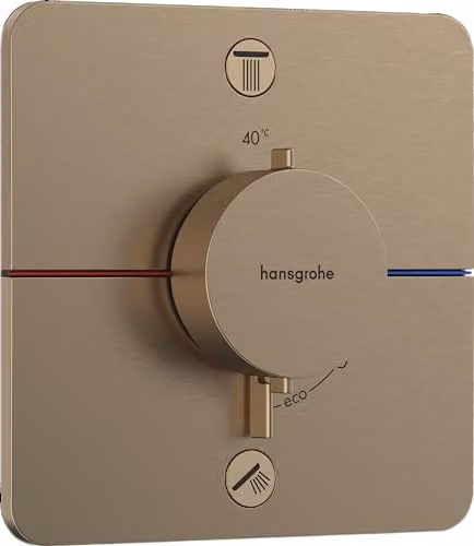 Termostato empotrado Hansgrohe ShowerSelect Comfort Q para ducha y bañera con SafetyStop, 2 salidas, acabado bronce cepillado