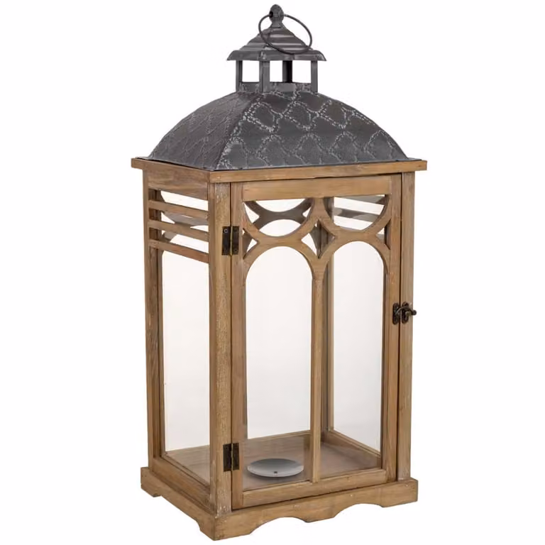 Farol decorativo Wanderlust deco de madera marrón con diseño geométrico rústico An/P/Al: 30 x 23 x 64 cm