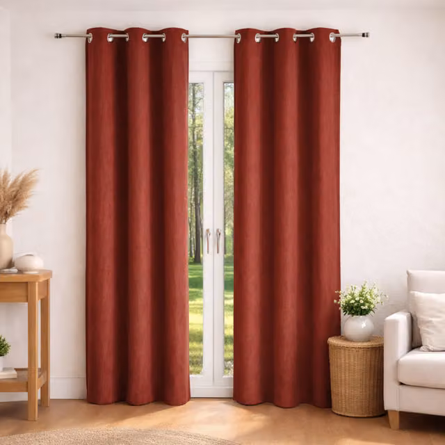 Cortina lisa efecto terciopelo HomeMaison Color Tierra de Siena An/Al: 140 x 260 cm