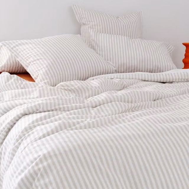 Funda nórdica de algodón Happyfriday con diseño de rayas en beige y blanco, 220 x 220 cm