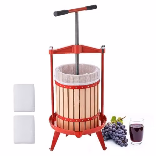 Prensa de frutas y vino VEVOR de 18 l con cesta de madera de haya y asa en forma de T para zumo de manzana o uva
