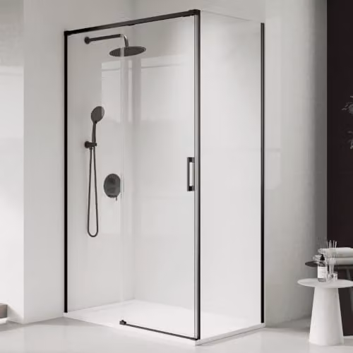 Mampara de ducha rectangular corredera B BAÑO TOTAL con vidrio templado de 6mm, acabado transparente y perfil negro, An/P/Al: 130 x 100 x 195 cm