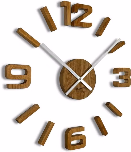 Reloj de pared analógico moderno Flexistyle de madera en color marrón y multicolor con mecanismo silencioso y diseño redondo, Diámetro: 75 cm