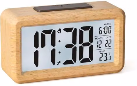 Reloj Despertador Digital XISRENS de Madera con Pantalla LCD, Retroiluminación, Fecha y Termómetro en Color Marrón o Negro