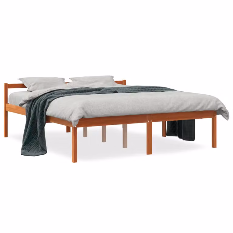 Cama para mayores vidaXL de madera maciza de pino en color marrón con acabado encerado, An/P: 150 x 200 cm