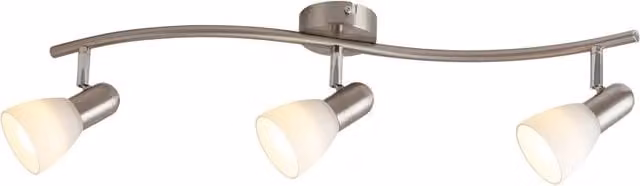 Barra de techo Soma 6303 de Rabalux en cromo satinado y blanco con 3 luces E14 de metal y vidrio