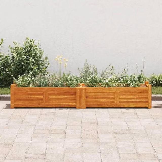 Arriate de jardín elevado SYFAX de madera de acacia color marrón An/P/Al: 150 x 30 x 25 cm