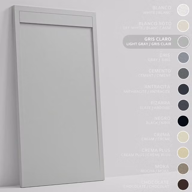 Plato de ducha rectangular Soulhome en resina mineral gris claro, antideslizante y extraplano, An/P/Al: 160 x 90 x 3 cm