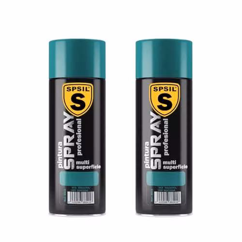 Pack de 2 unidades de Pintura Spray SPSIL Brillante Verde Máquina de 400 ml para Metal, Madera y Plástico con Secado Rápido