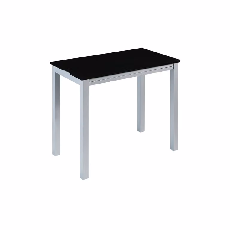 Mesa de cocina extensible Pondecor de cristal negro y metal plateado, diseño moderno con tapa abatible, An/P/Al: 95 x 55 x 76 cm (extensible a 95 x 76 cm)