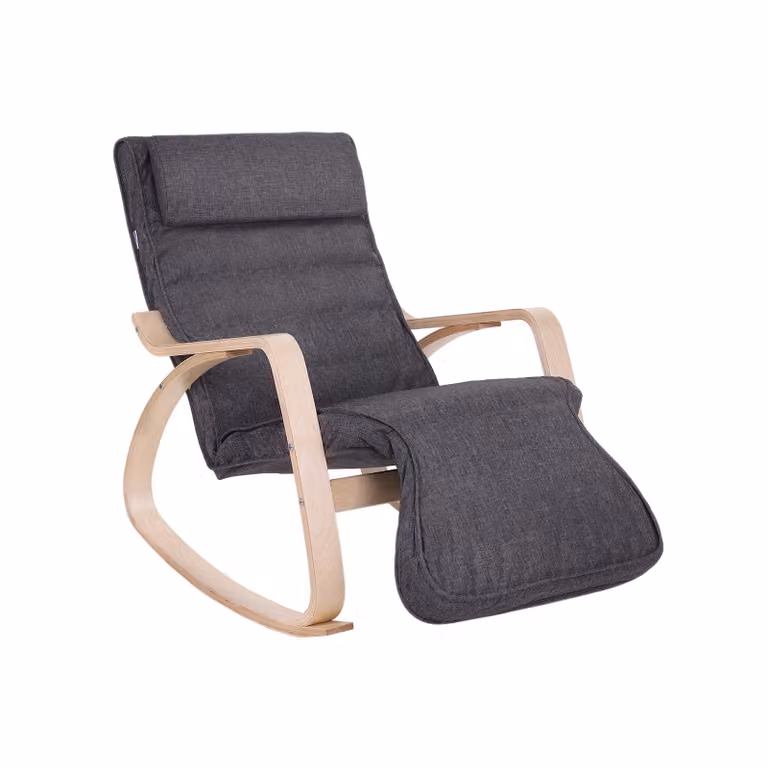 Mecedora Songmics de abedul con reposapiés ajustable y funda lavable en gris oscuro, An/P/Al: 67 x 115 x 91 cm