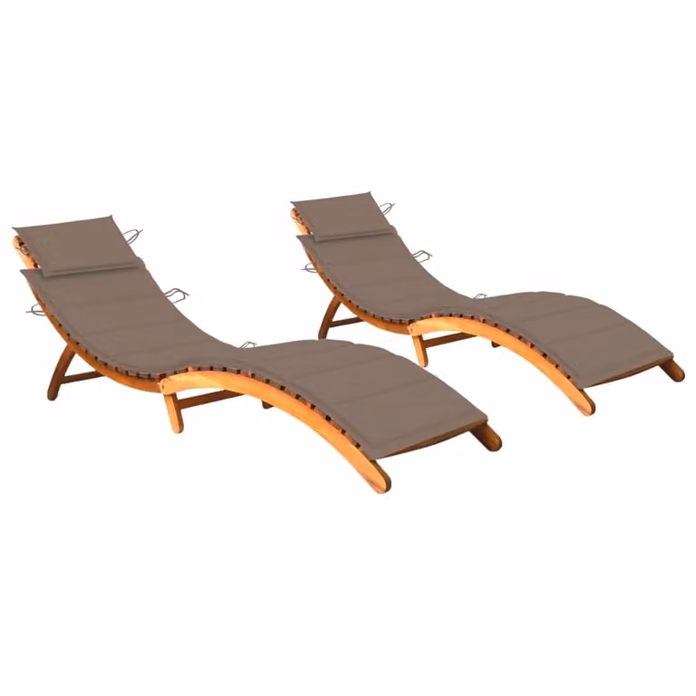 Set de 2 tumbonas Syfax de madera de acacia aceitada con cojines resistentes a la intemperie en colores gris y marrón