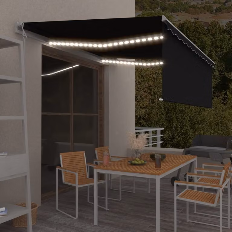 Toldo automático Prolenta con persiana LED, sensor de viento y mando a distancia, color antracita, An: 4,5 m x Al: 3 m