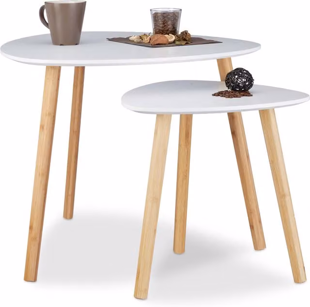 Set de 2 mesas nido auxiliares Relaxdays de madera con diseño nórdico en colores blanco y marrón, An/P/Al: 48 x 60 x 60 cm y 40 x 40 x 40 cm