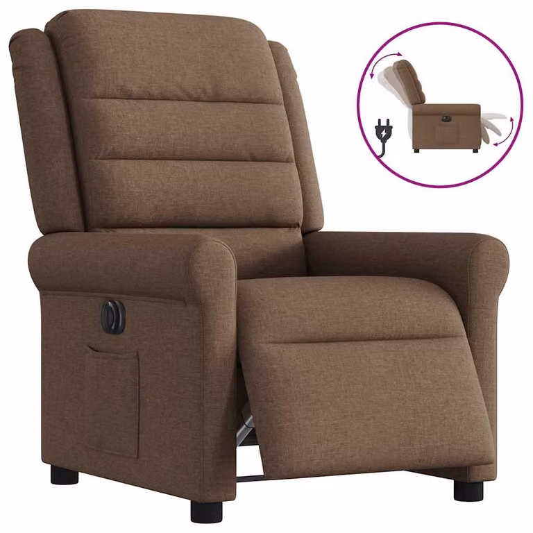 Sillón reclinable eléctrico de tela marrón vidaXL para salón con reposabrazos y diseño moderno