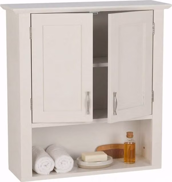 Armario colgante de pared Relaxdays con 3 estantes y doble puerta, estilo campestre, blanco, An/P/Al: 62 x 58 x 20 cm
