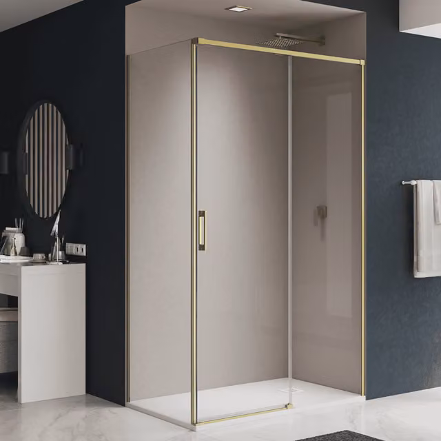 Mampara de ducha rectangular corredera BAÑO TOTAL transparente con perfil oro mate An/P/Al: 120 x 70 x 195 cm