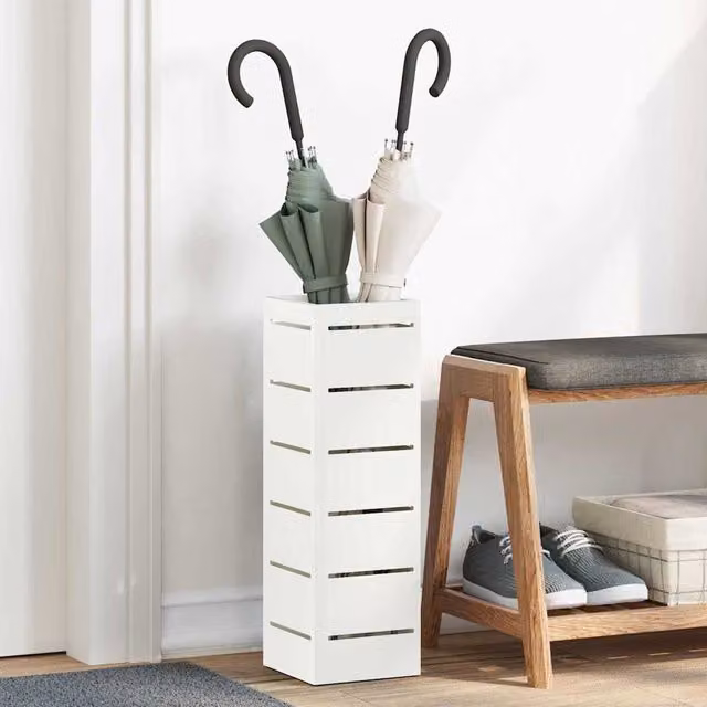 Soporte para paraguas vidaXL de metal en color blanco, An/P/Al: 15,5 x 15,5 x 49 cm