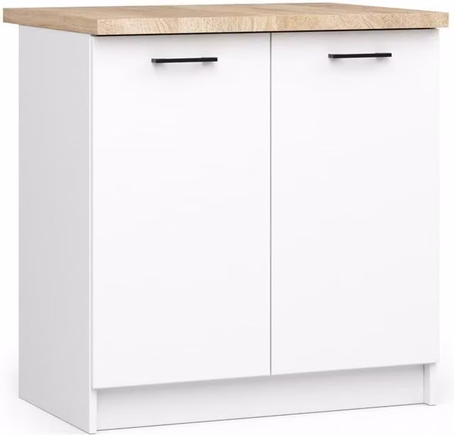 Armario de cocina base IKEA Akord S80 con encimera Oliwia en color blanco, 2 puertas y 2 estantes internos, An/P/Al: 80 x 46 x 85 cm