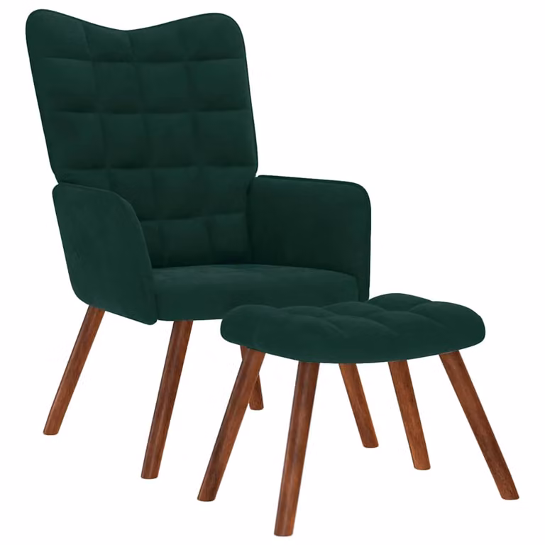 Sillón relajante con taburete vidaXL de terciopelo verde oscuro y diseño moderno