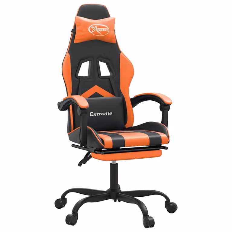 Silla gaming vidaXL con reposapiés en cuero sintético, color negro y naranja