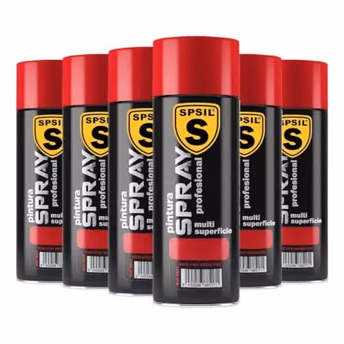 Pack de 6 unidades de pintura spray SPSIL profesional en color rojo brillante, secado rápido para interior y exterior, 400 ml por unidad